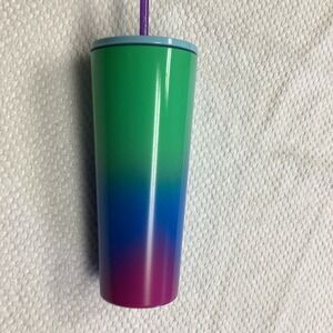 Starbucks 2022 Spring Purple Teal Floral Tumbler‎ Double Wall Screw On Lid 24oz